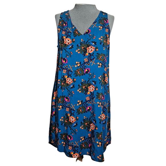 Blue Floral Sleeveless Mini Dress Size Medium - Picture 1 of 3